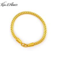 kissflower br118 fine jewelry wholesale fashion woman man birthday wedding gift drgaon bone 24kt gold 5mm wide chain bracelet