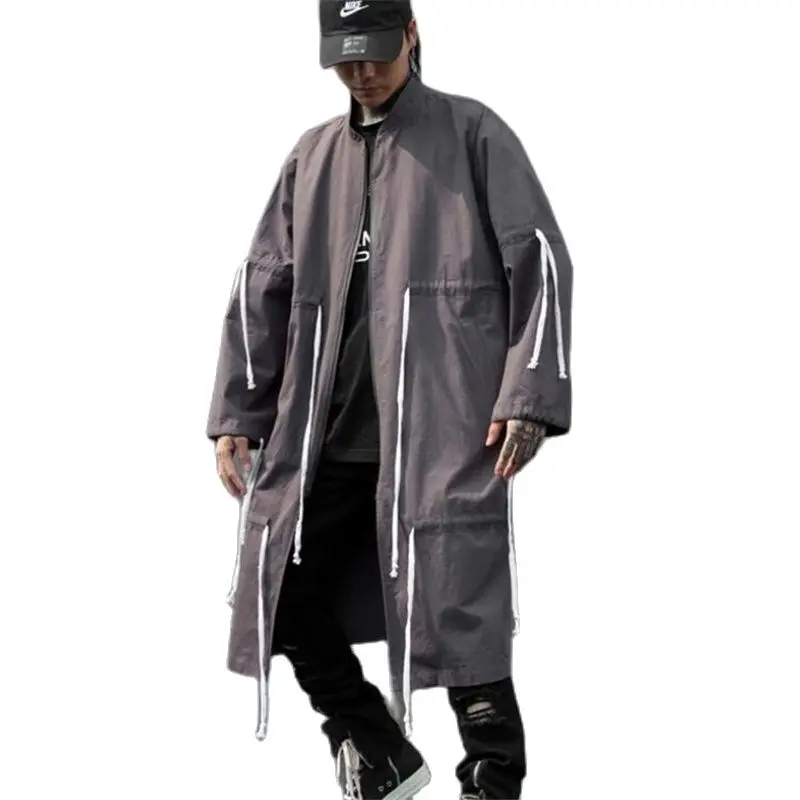 Мужской длинный Тренч на завязках повседневная винтажная куртка большого