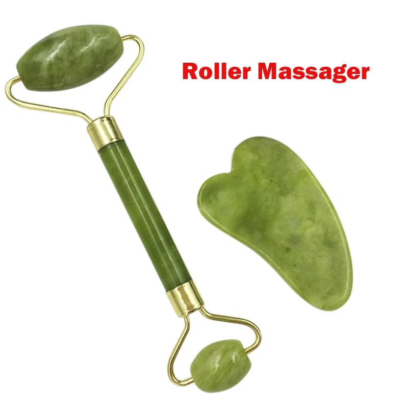as picture 2pcs 1set Массажер для лица для похудения, инструмент для лифтинга, розовый КВАРЦЕВЫЙ ролик, натуральный нефрит, массажный ролик для лица, камень, массаж кожи, набор для ухода за кожей - Цвет: as picture 2pcs 1set