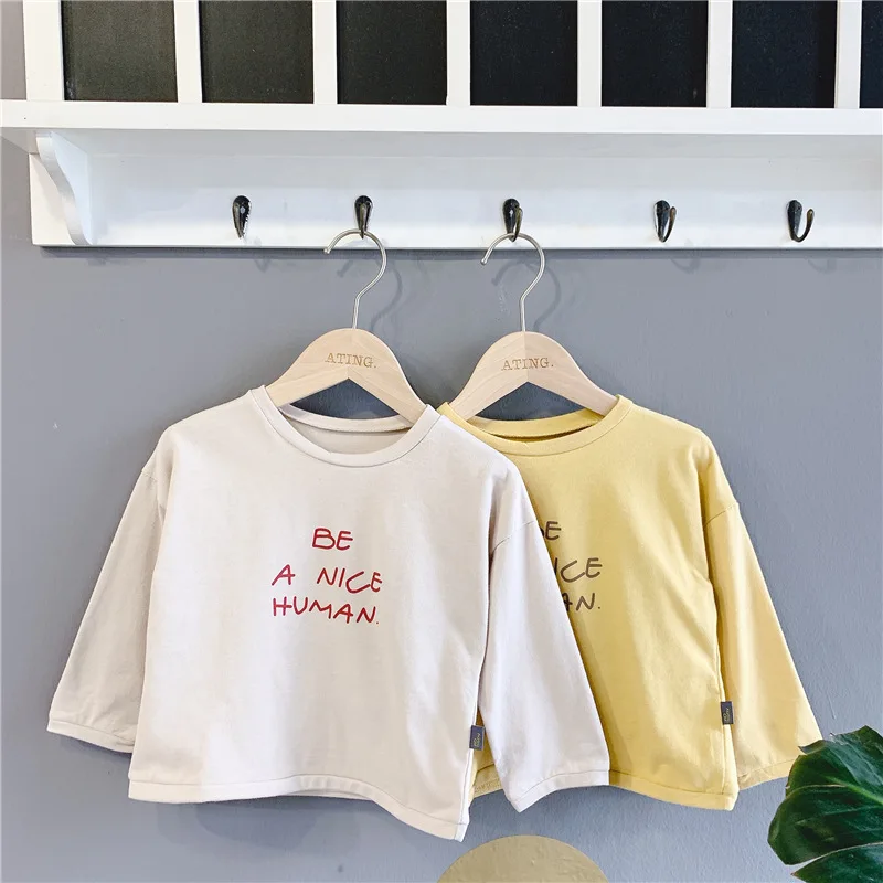 New 2020 Kids Clothes Spring Letter Printed Baby Boys Girls T-shirts Cotton Long Sleeve Tops Children Loose Tees | Детская одежда и