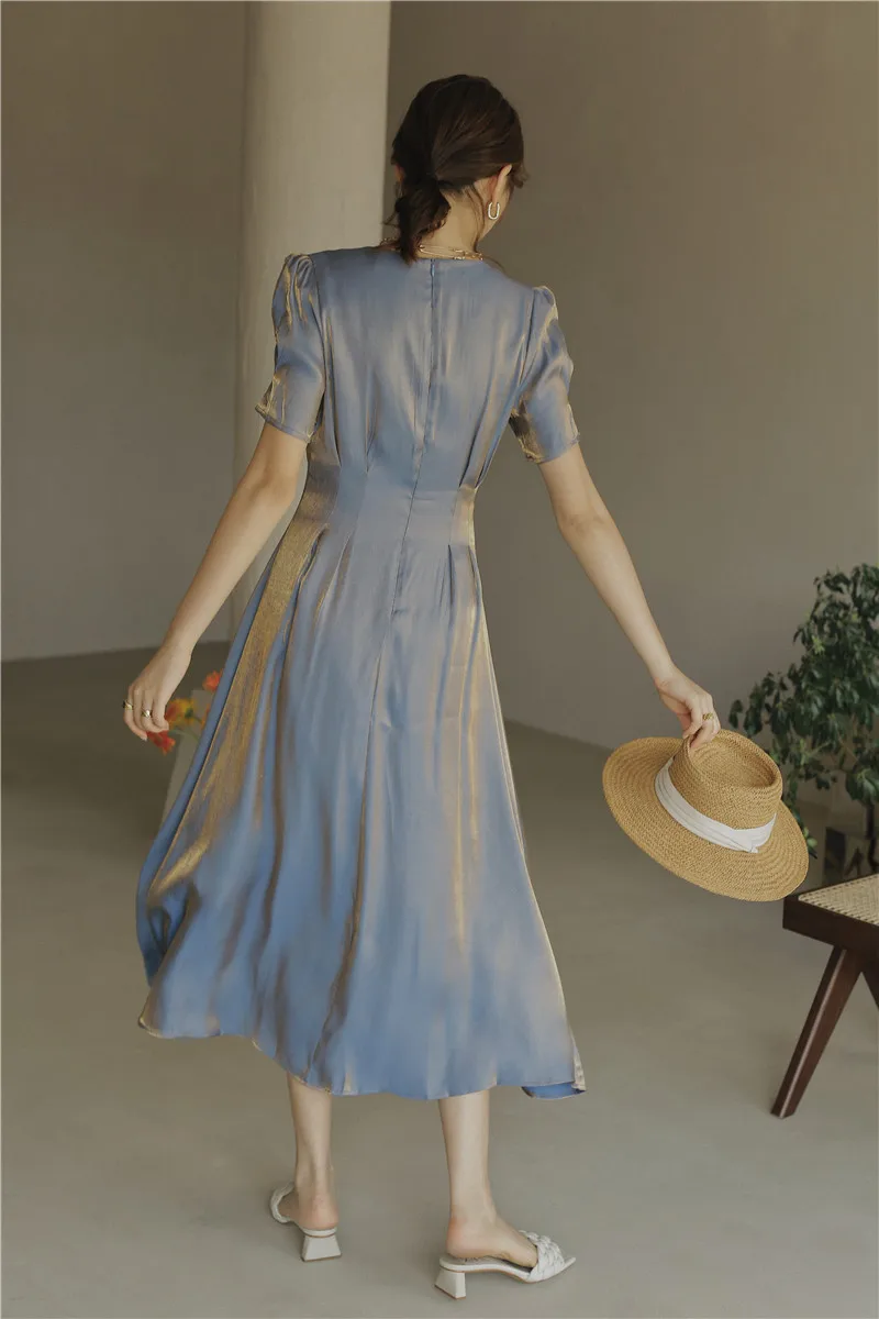 

VICONE French retro V-neck streamer skirt with slim waist and split style Mermaid Dress