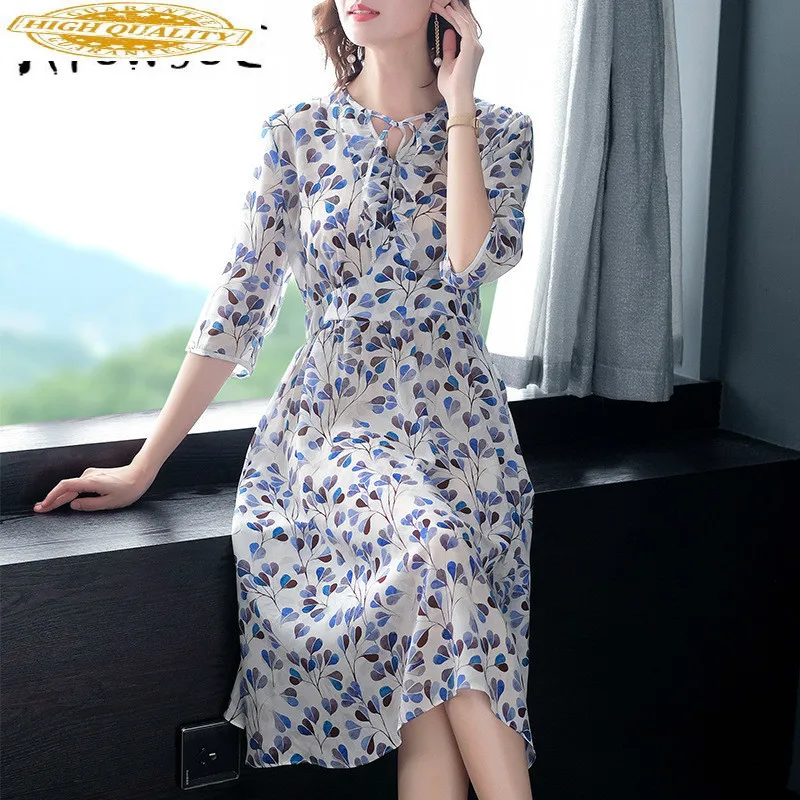 Летнее платье для женщин из натурального шелка офисные наряды в Корейском стиле