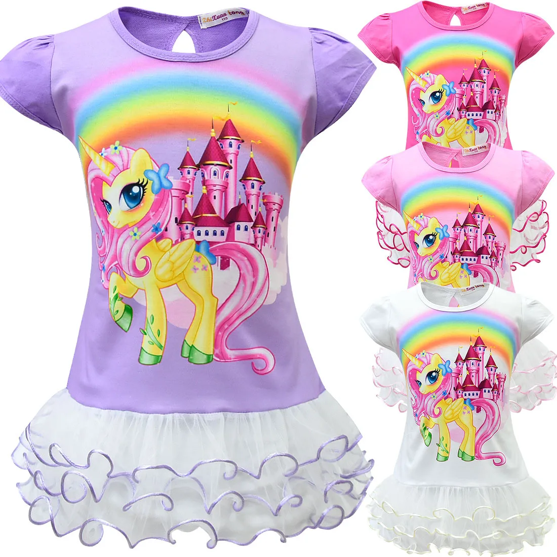 

New girl holiday dress unicorn unicorn girl net gauze tutu short sleeve dress