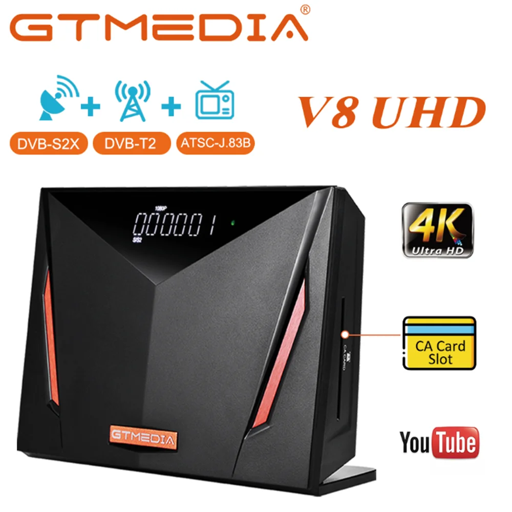 

2021 Gtmedia V8 UHD Satellite Decoder,DVB-S2+T2+Cable,Built-in 2.4G WIFI,4K,H.265,Youtube,update from Free sat V9 super V8 nova