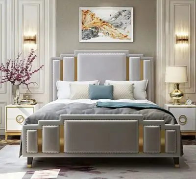 Роскошная Удобная двухместная кровать из металла и искусственной кожи