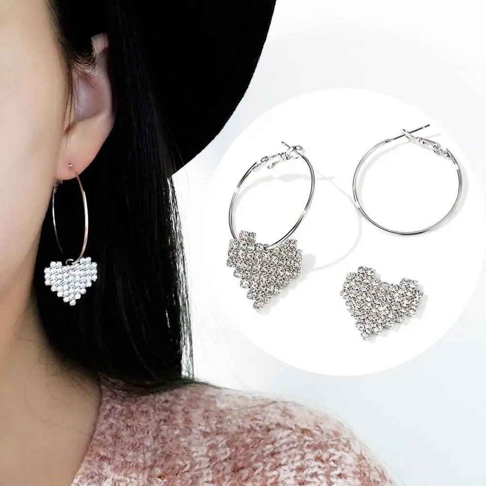 Модные блестящие женские серьги со стразами в форме сердца висячие гвоздики