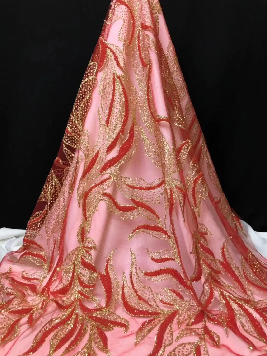 

Glued Glitter tulle fabric ZH-598813 for beautiful dress special glued beaded glitter net Lace Fabric