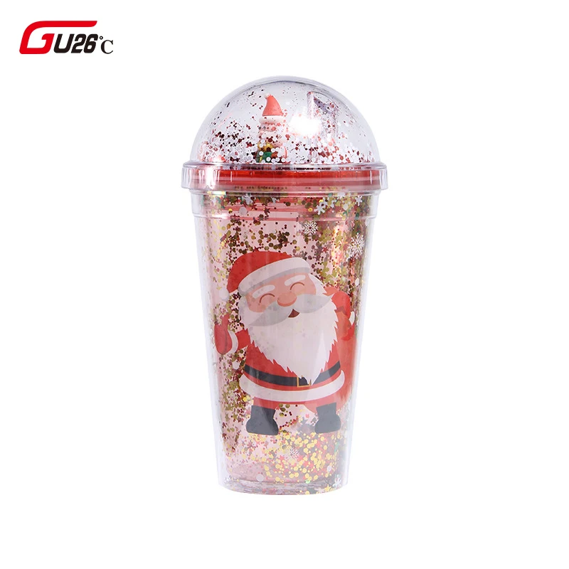 500ml New Christmas Plastic Water Cup Fashion Large Capacity Children's Straw Cup Mori Double Layer Color Pearl Drink Cup Gift
