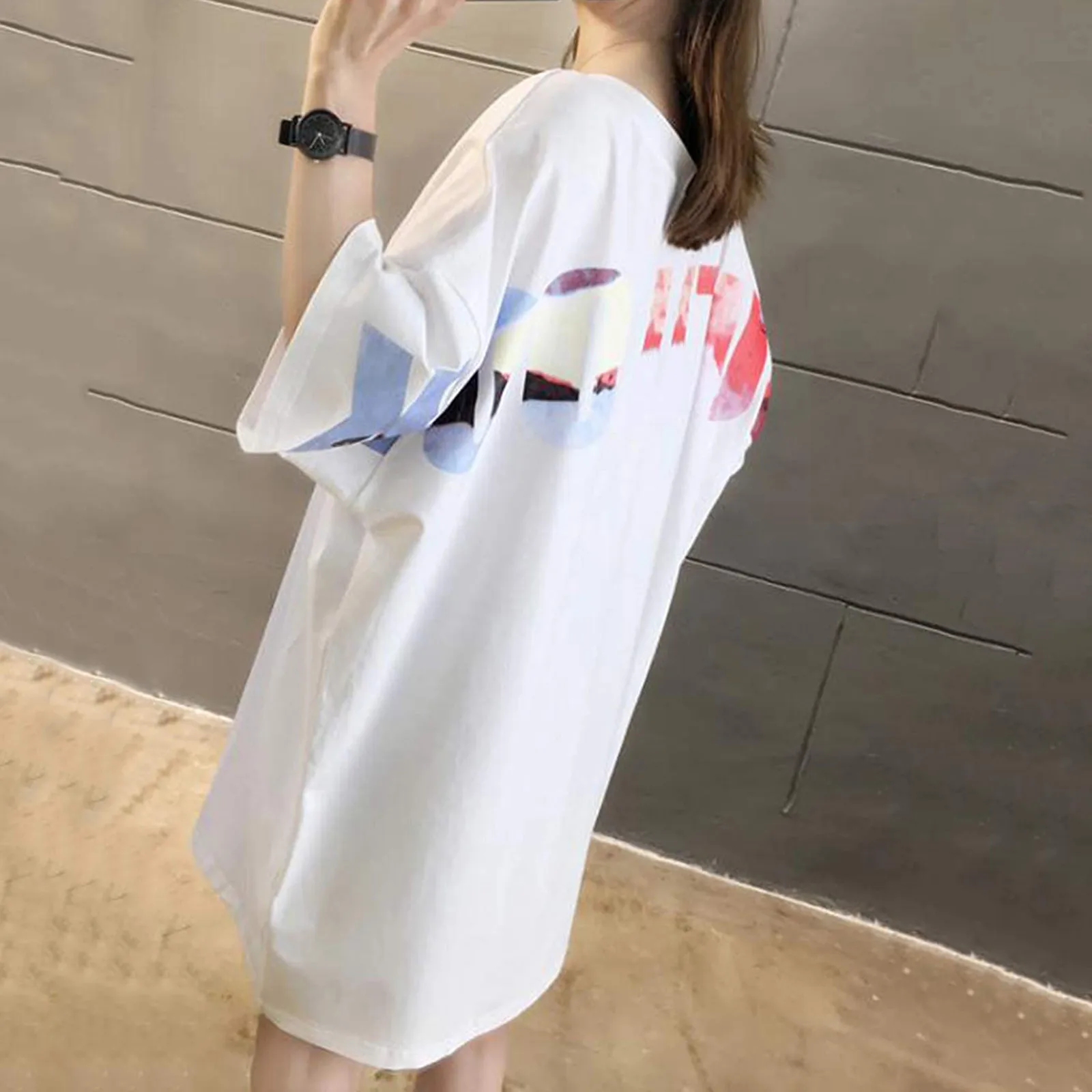 В стиле Харадзюку для женщин больших размеров летняя футболка с буквенным