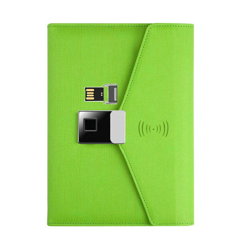 

2021 Trends 3 Fold Finger Print Lock Diary Promotional Charger Wireless Power Bank Business Notebook Planner Agenda Journal