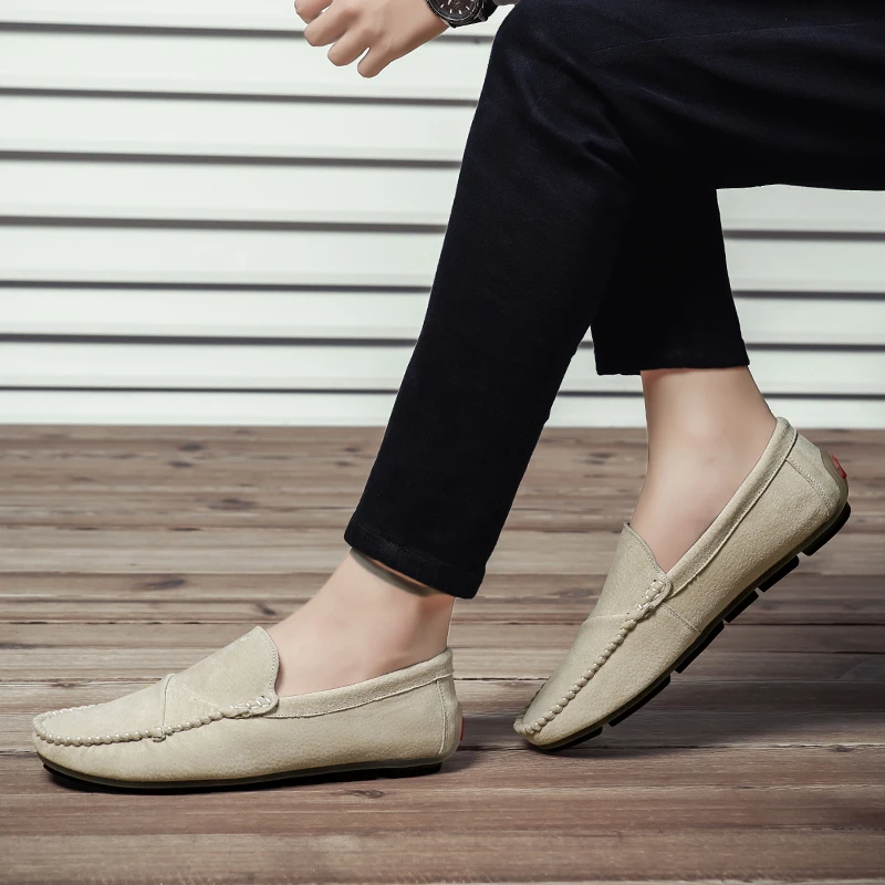 Мужская обувь ручной работы лоферы из натуральной замши на плоской подошве