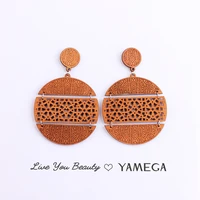 yamega vintage wooden earrings popular long hollow personality style fashion drop pom pom earring boho jewelry for woman gifts