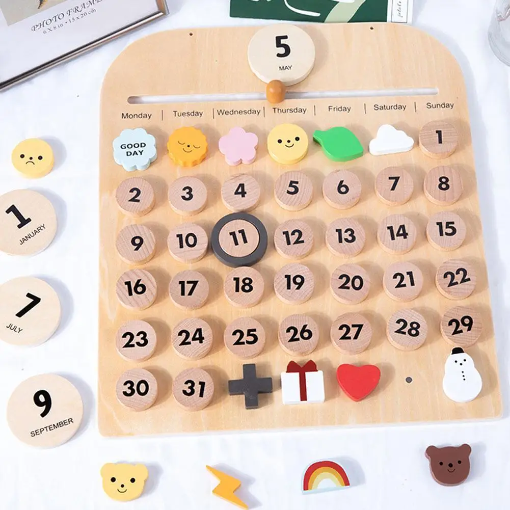 

Wooden Wall Calendar Date Days Weather Active Learning Family Time for Kid Homeschool Toys
