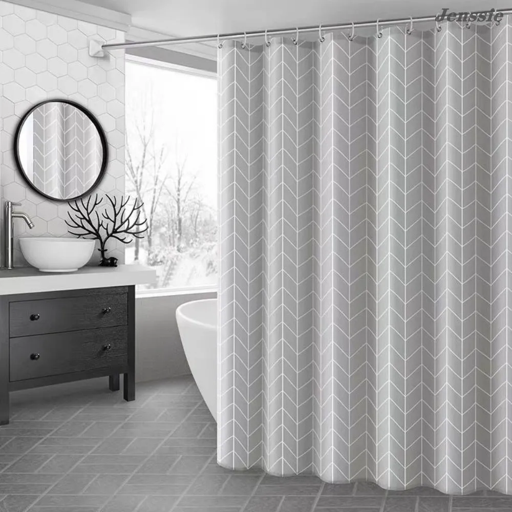 

Modern Style Grey Plaid Shower Curtain Waterproof And Mildew Proof PVEA Bath Curtain Multiple Styles Shower Curtains With Hooks