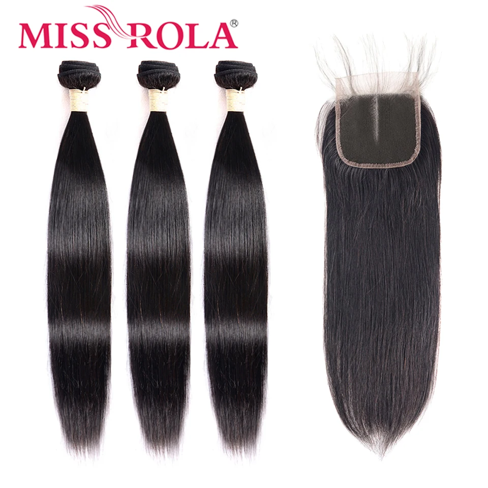 Прямые бразильские волосы Miss Rola 100% человеческие пряди с закрытием натуральный