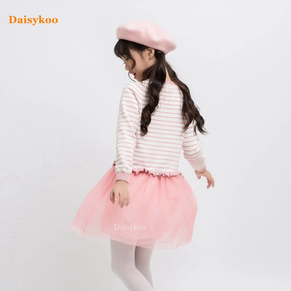 Dasiykoo/осенне-зимнее платье-свитер для девочек трикотажная сшитая юбка Детская
