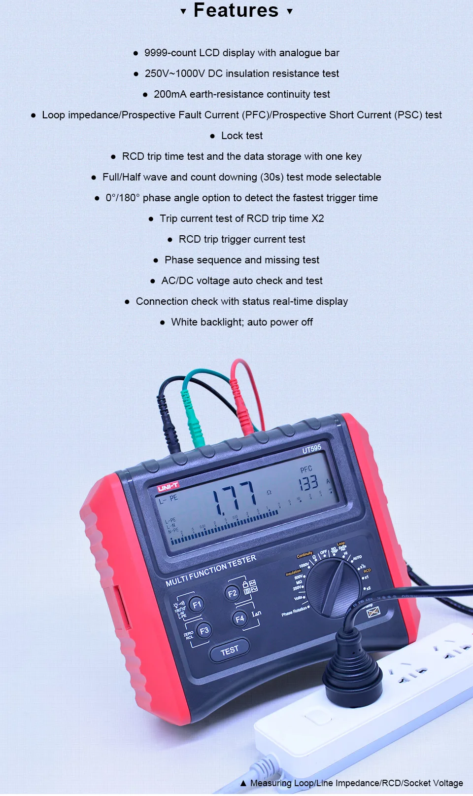 UNI-T UT595 цифровой УЗО тестер многофункциональные тестеры контура заземления линии петли сопротивление тестер Сопротивление изоляции метр