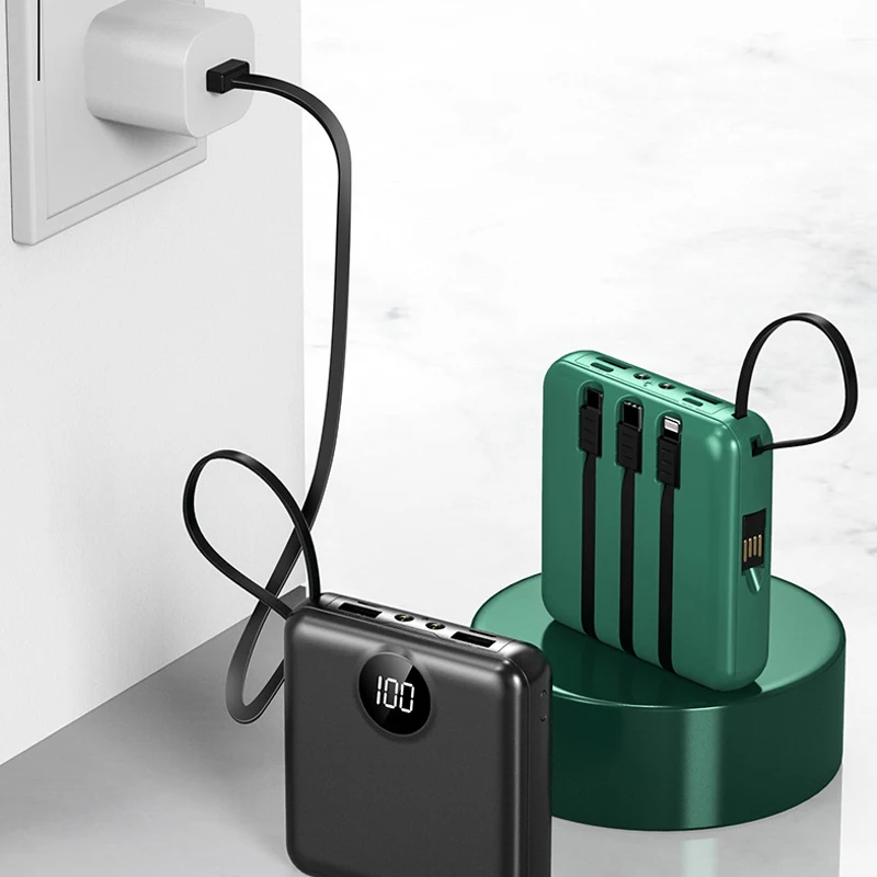 mini powerbank 20000mah built in cable external battery portable charger power bank for mobile phone tablet with digital display free global shipping