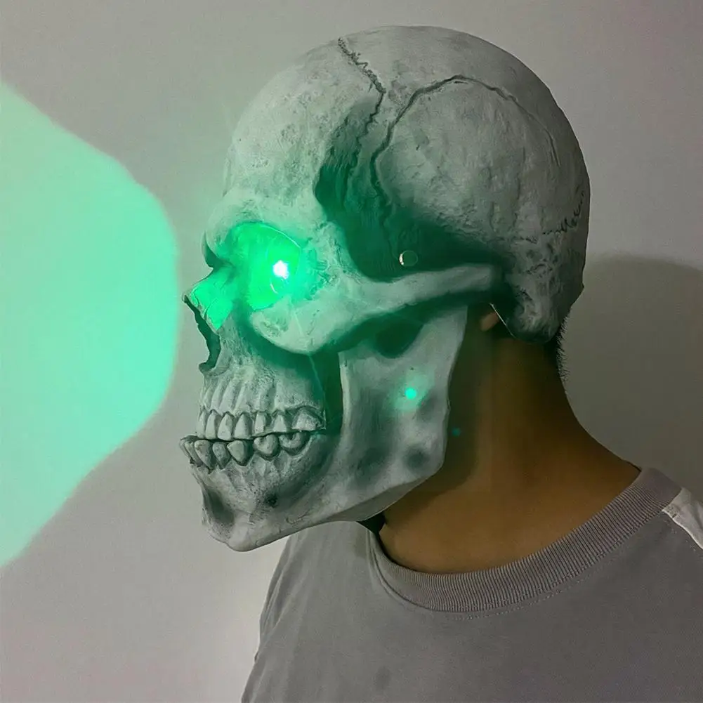 

Glowing Halloween Skull Headgear Demon Mask Zombie Ghost House Props Skeleton Horror Jaw Movable Haunted Mask H8L9