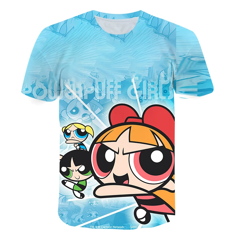 

2021 New Summer Kawaii Powerpuff T Shirt Girls Harajuku Funny Cartoon 3D Printed Cute T-shirts Boys and Girls Clothing