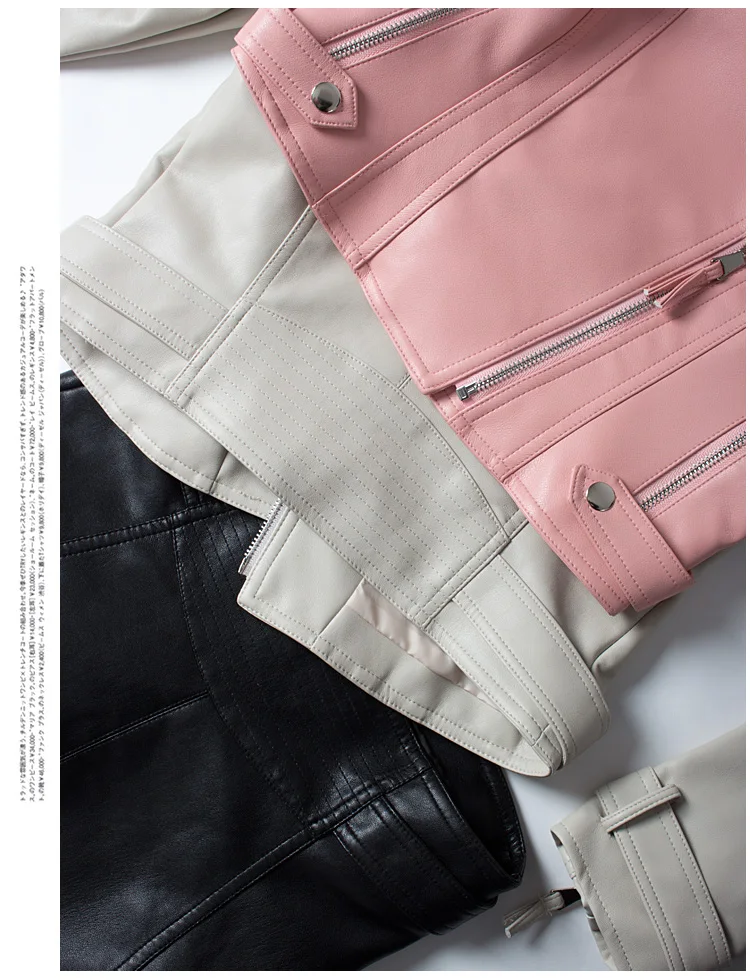 

Faux Leather Jacket Women Slim Long Sleeve Turn Down Collar Zipper Short Leather Coats Spring Autumn Ladies Biker Moto Outwear