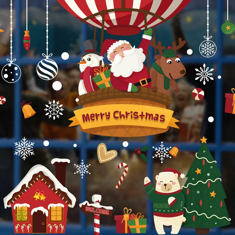 

Cartoon Christmas wall sticker self adhesive decoration kindergarten holiday atmosphere layout Santa Claus snowflake snowman