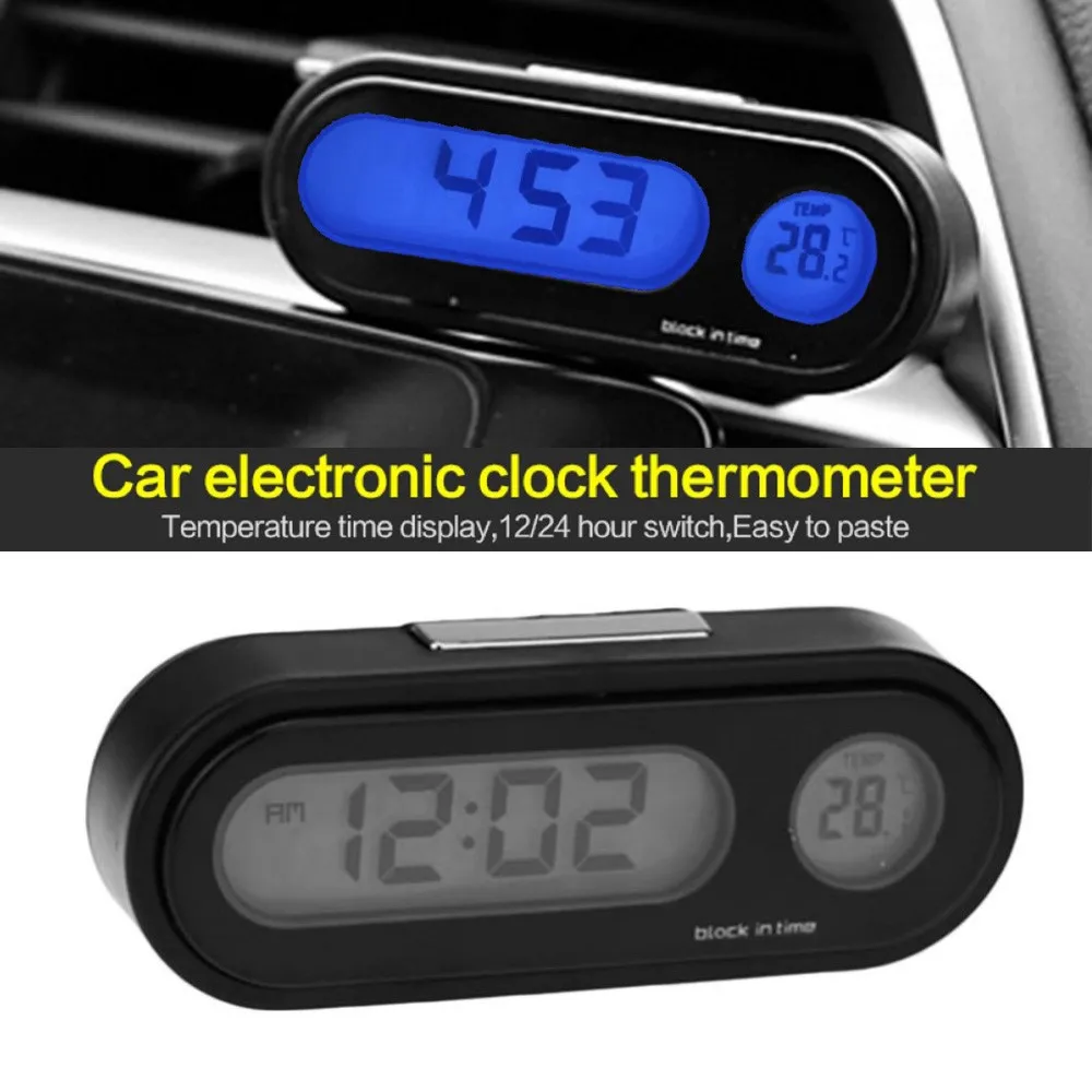 

Car Digital Clock Thermometer 2 In 1 Night Vision LCD Display Digital Display Watch With Pasteboard Car Air Outlet Clocks