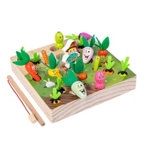 3 in 1 magnetic fishing game wooden carrot toy for boys girls montessori learning toy magnetic board fish toy wooden gift
