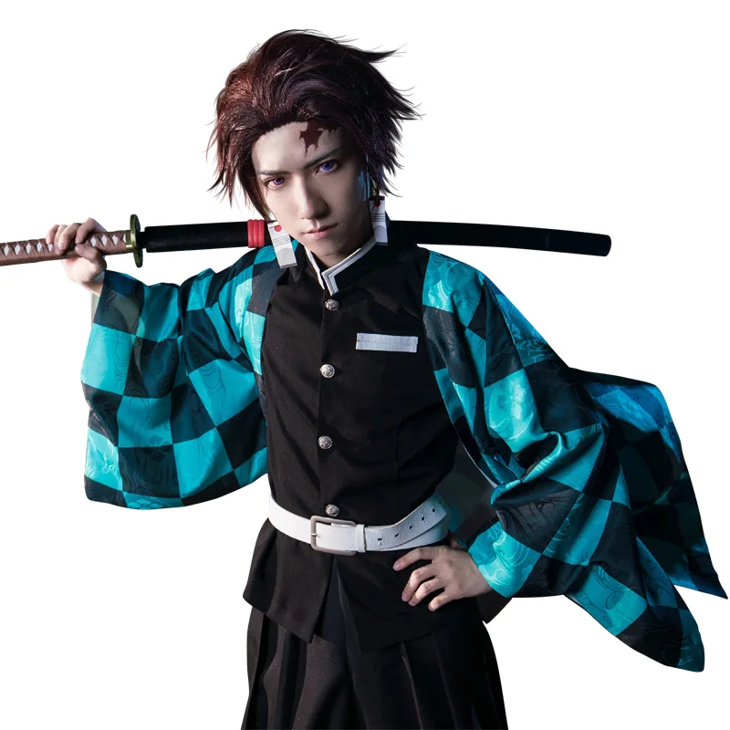 Demon Slayer Kimetsu no Yaiba Kamado Tanjiro Косплей Костюм Униформа костюмы для Хэллоуина для мальчика аниме одежда костюмы cos