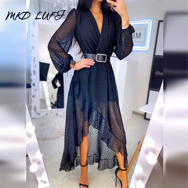 

Фонариковый рукав Swiss Dot платье с запахом и оборками