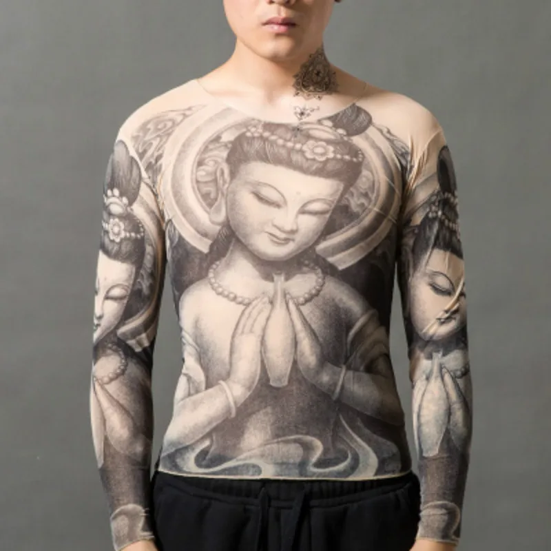 Мужская футболка с длинными рукавами и татуировками панк темно Модные ночные