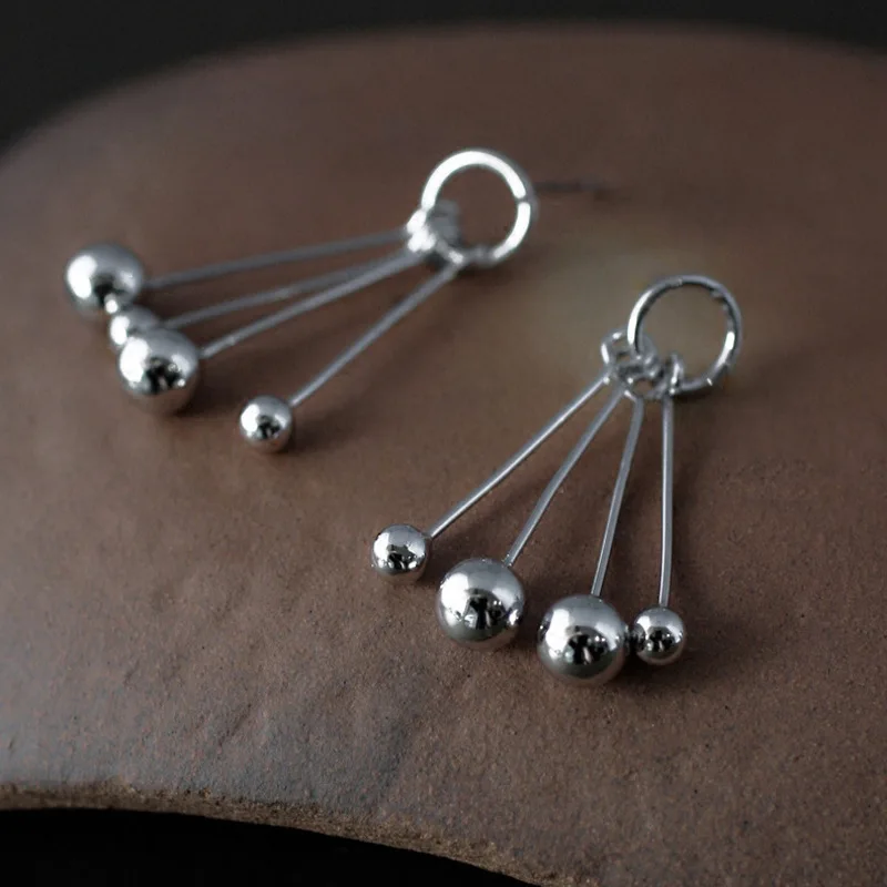 

Fashion Jewelry Metal Bead Earrings Simply Design Silvery Plating Metal Drop Earrings For Girl Lady Gifts