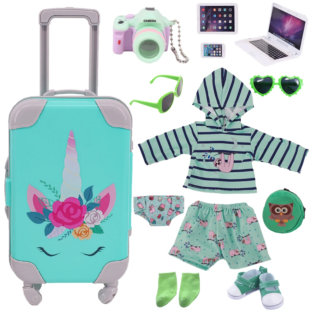 Reborn Doll Clothes Canvas Shoes Unicorn Suitcase Set Handmade Underwear Fit 18 Inch American Doll Girl,43Cm New Baby Born Dolls