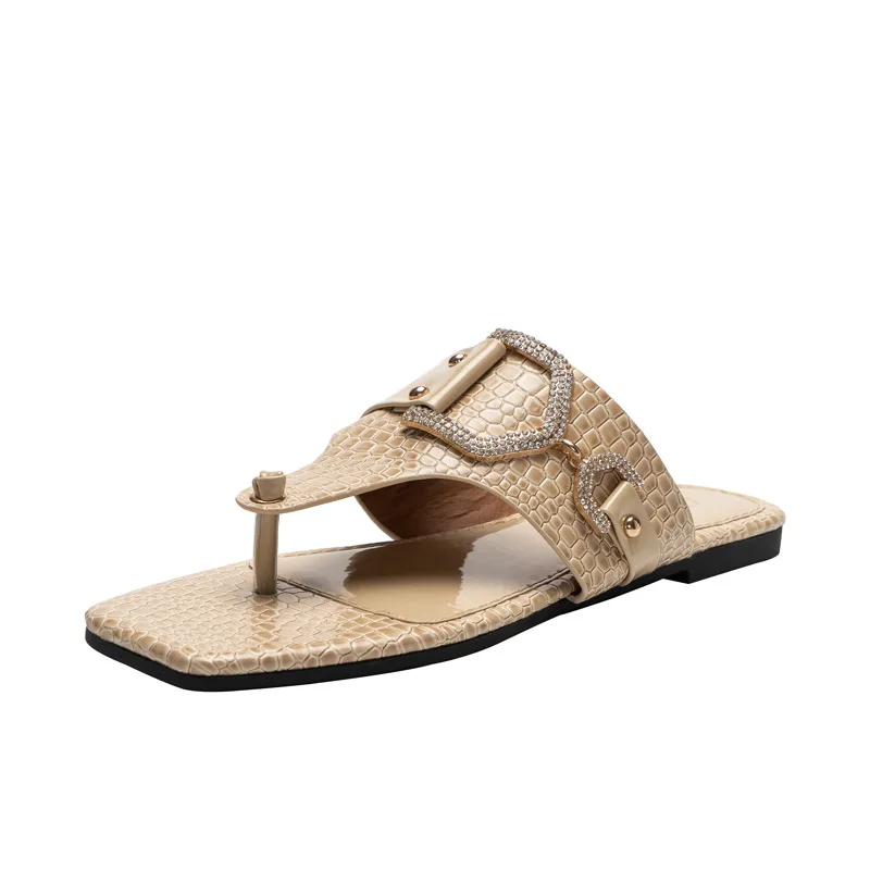 

Женские шлепанцы, Новинка лета 2021, сандалии на плоской подошве с узором под камень, Модные Повседневные тапочки с ремешком и пряжкой