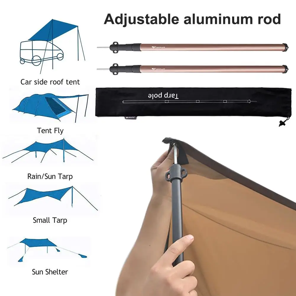 

2PCS Tent Rod Telescoping Tarp Poles Portable Lightweight Adjustable Aluminum Rod for Camping Hiking Tent Awning accessioies