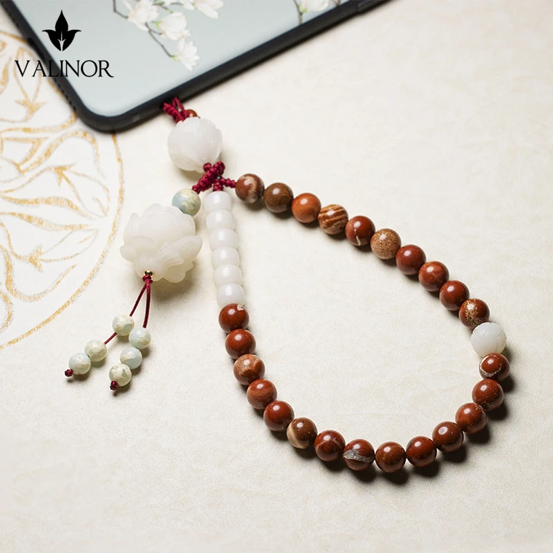 

Original ore red stone agate bodhi Chinese style literary and creative personality Mobile phone lanyard/mobile phone chain A038