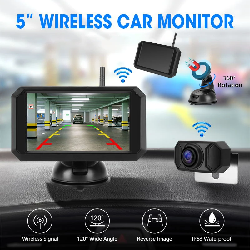 

5 Inch Car Monitor Wireless Backup Camera Auto Parking Reverse Rear View Assistance Digital Signal Color Suction Cup Rotates