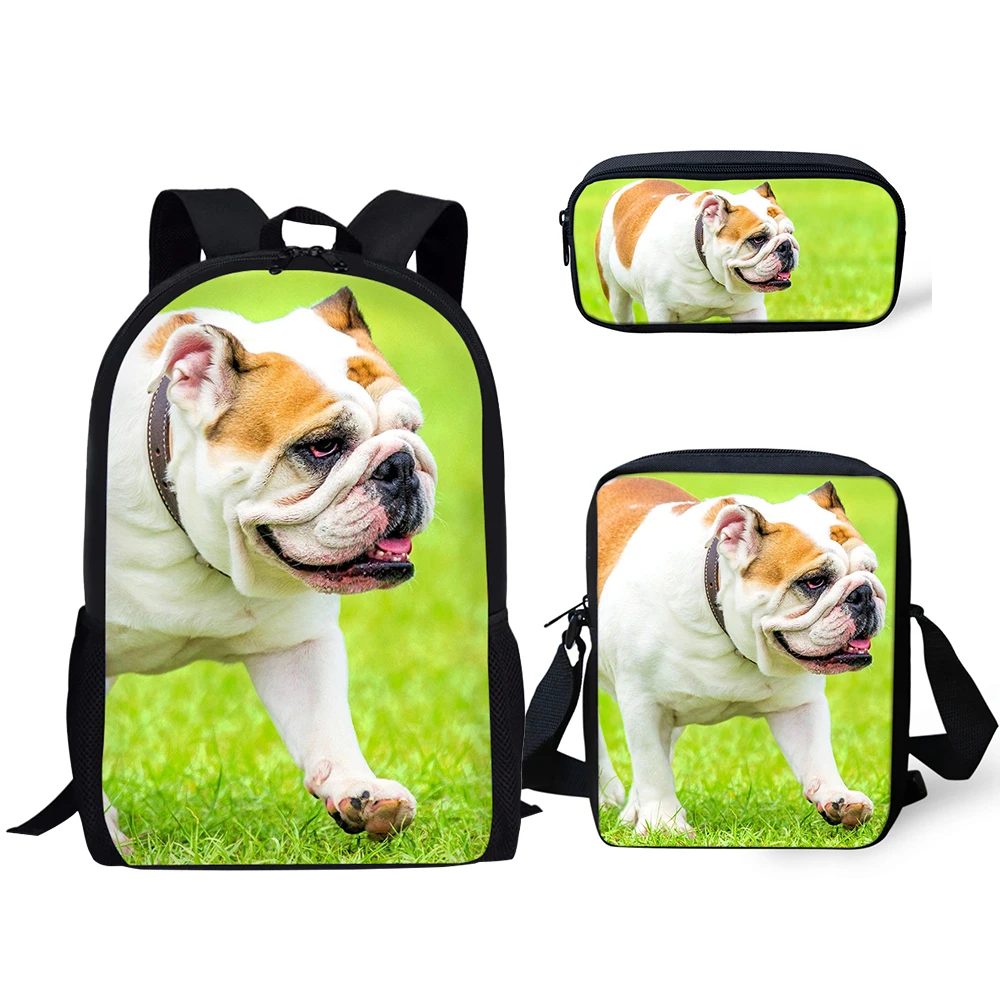 HaoYun Kids Primary Backpack Clever Bulldogs Pattern School Book Bags Cute Animal Design 3PC/Set Students Back to School Bag