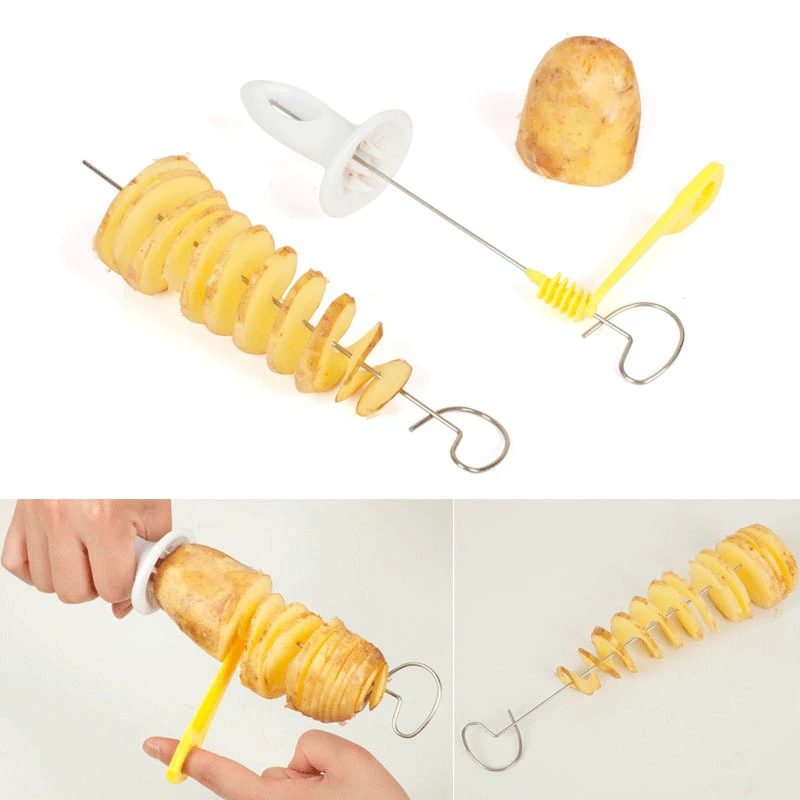 1Set Potato Spiral Cutter For Kitchen Stainless Steel BBQ Tools Food Vegetable Potato Cutter Kitchen Accessories Gadget Sets