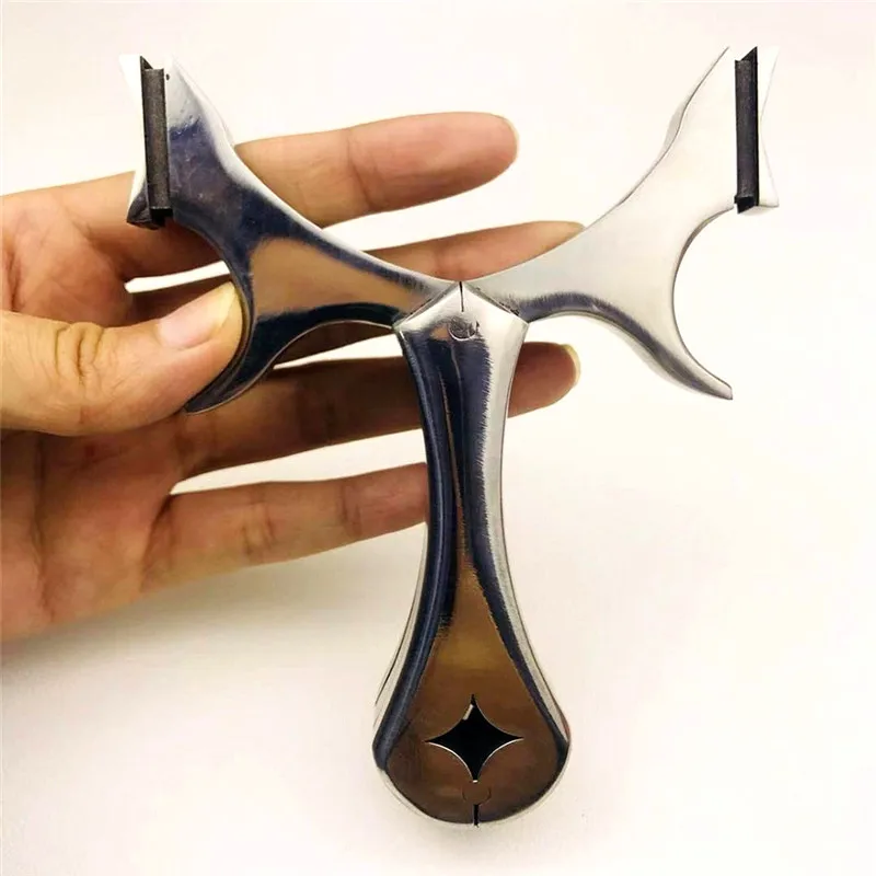 

Stainless steel Slingshot For Hunting Catapult Flat rubber Band Outdoor Shooting Powerful Handheld Bow New 2019
