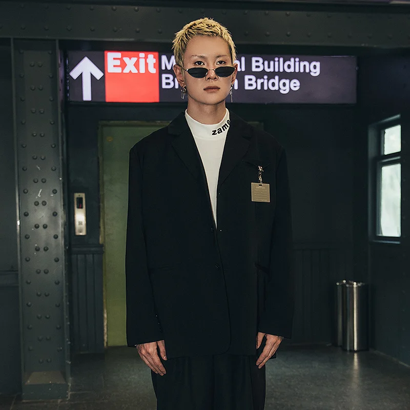 2019 корейский стиль мужской блейзер и пиджак черный негабаритный зеленый хип-хоп