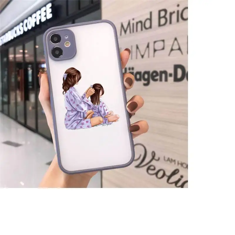 

Mom and baby Phone Case matte transparent For gray iPhone 7 8 x xs xr 11 12 pro plus max mini Funda Clear
