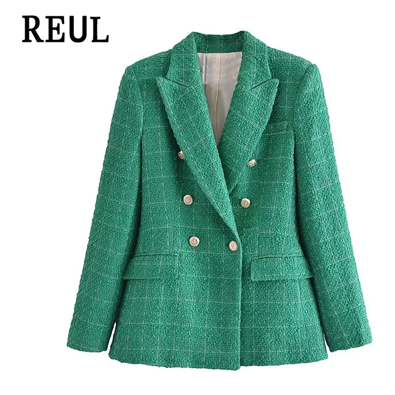 

Women 2021 Fall Fashion REUL Blazers Double Breasted Blazers Coat Vintage Pockets Long Sleeve Female Outerwear Chic Tops