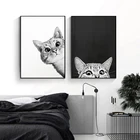 Простые печатные постеры в скандинавском стиле с мультяшным котом, Картина на холсте, настенные картины, черно-белые картины, украшение для детской комнаты, дома