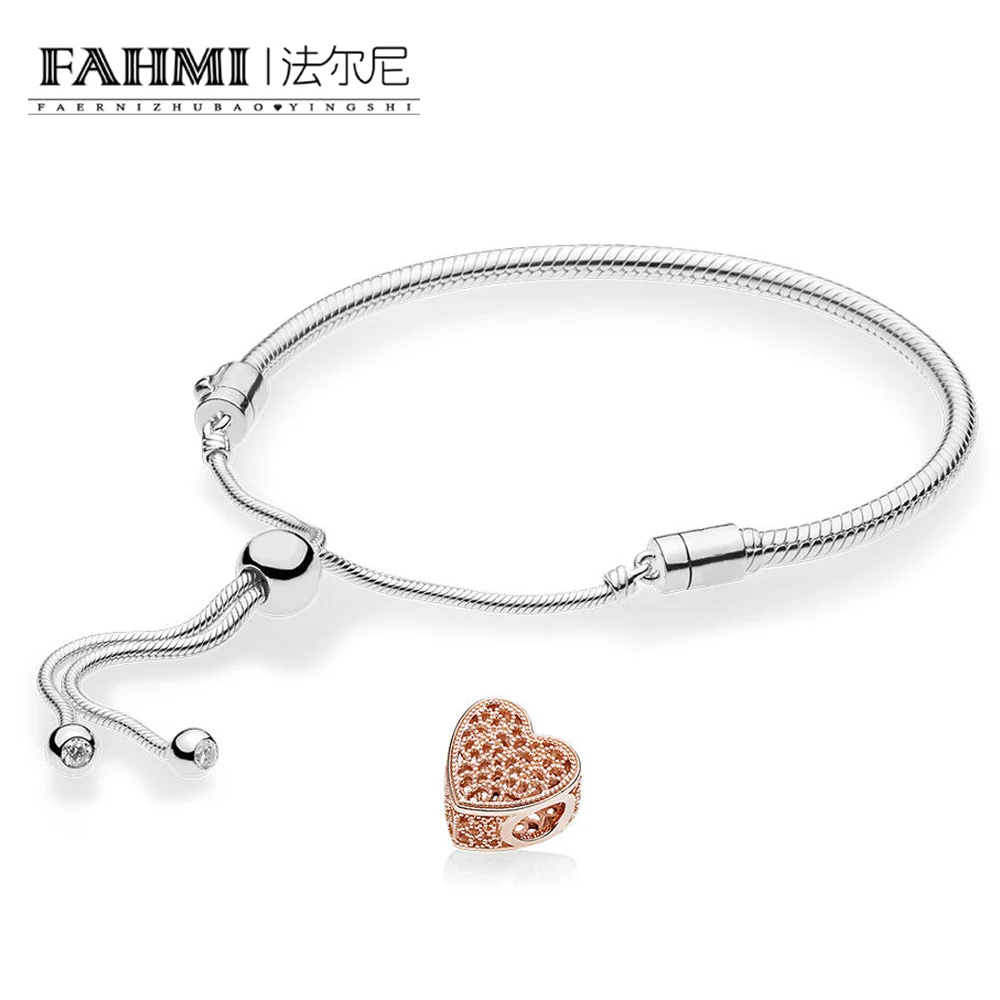 

2020 100% 925 Sterling Silver New ROSE OPENWORK CHARM Bead with Romance Sliding Armband MOMENTS SLIDING BRACELE Set