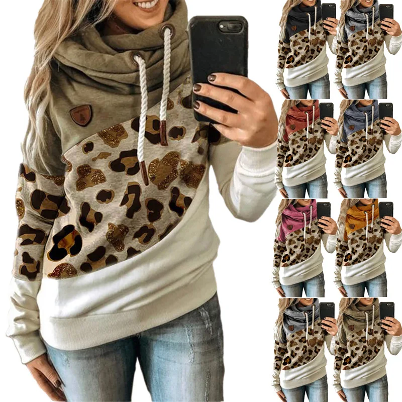 

Women Oversized Warm Fleece Hoodies Fashion Leopard Casual Streetwear Loose Pullover Hooded Sweatshirt Outwear 4XL 5XL