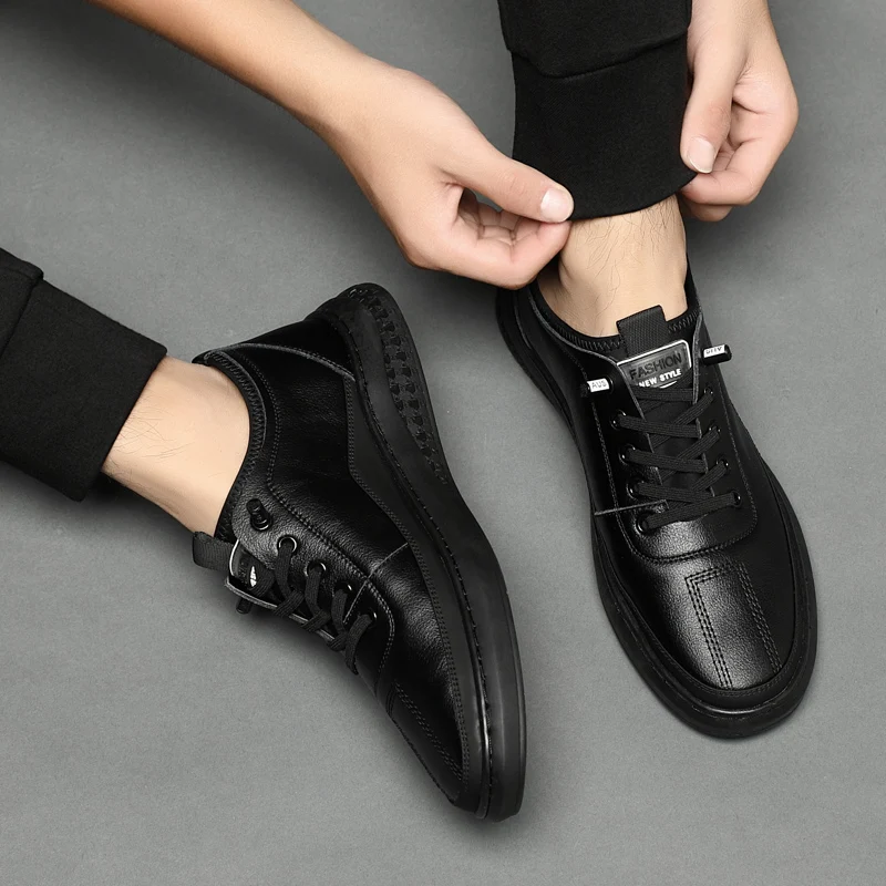 

2020 Men Shoes Spring New Leather Tide Shoes Men Sports Casual Shoes Korean Trend Joker Shoes Autumn White Flats Sheos for Men *