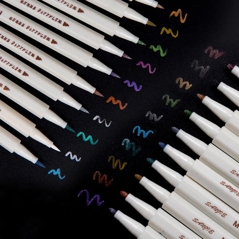 

20/18 Colors Metallic Marker Pen Fineliner Making Soft Brush Pen For Glass Paint Rock Drawing Stone DIY Stationery Art Supplies