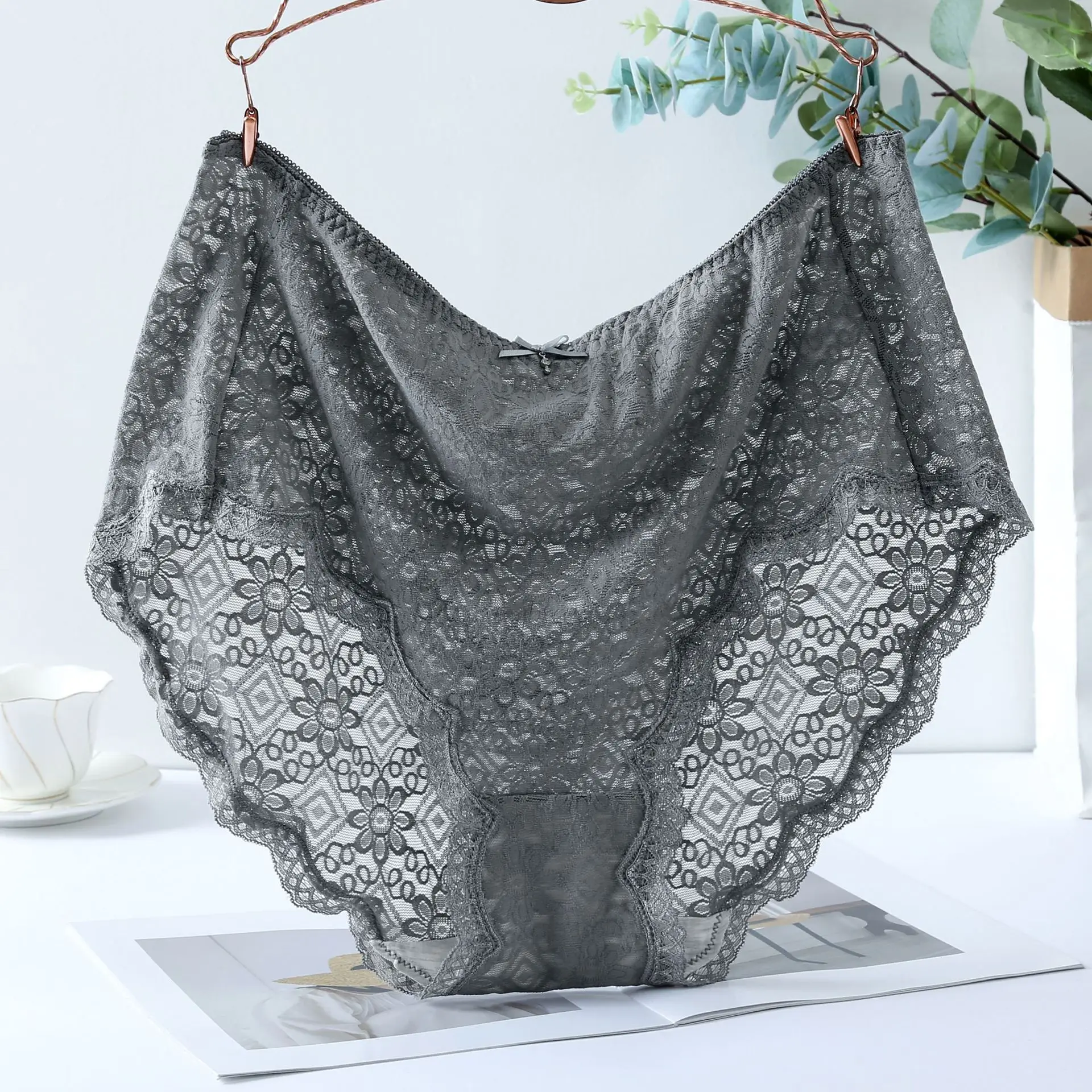 

New Underwear Women Panties Soft Lace Flower Hollow Out Transparent Jacquard Plus Size 7XL Sexy Panties Lingeries Intimates