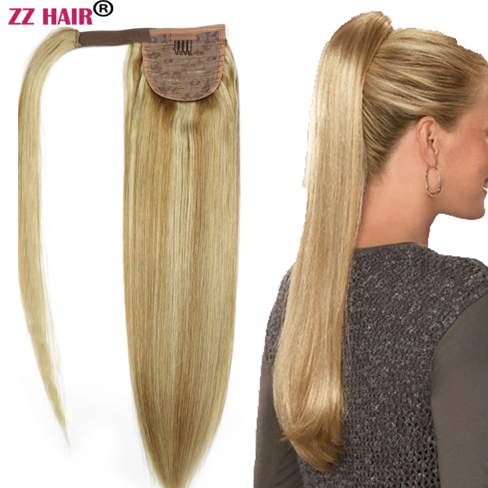 ZZHAIR 80 г 1"-24" машинное производство, волосы remy, волшебное обертывание вокруг конского хвоста, человеческие волосы для наращивания, конский хвост, Stragiht